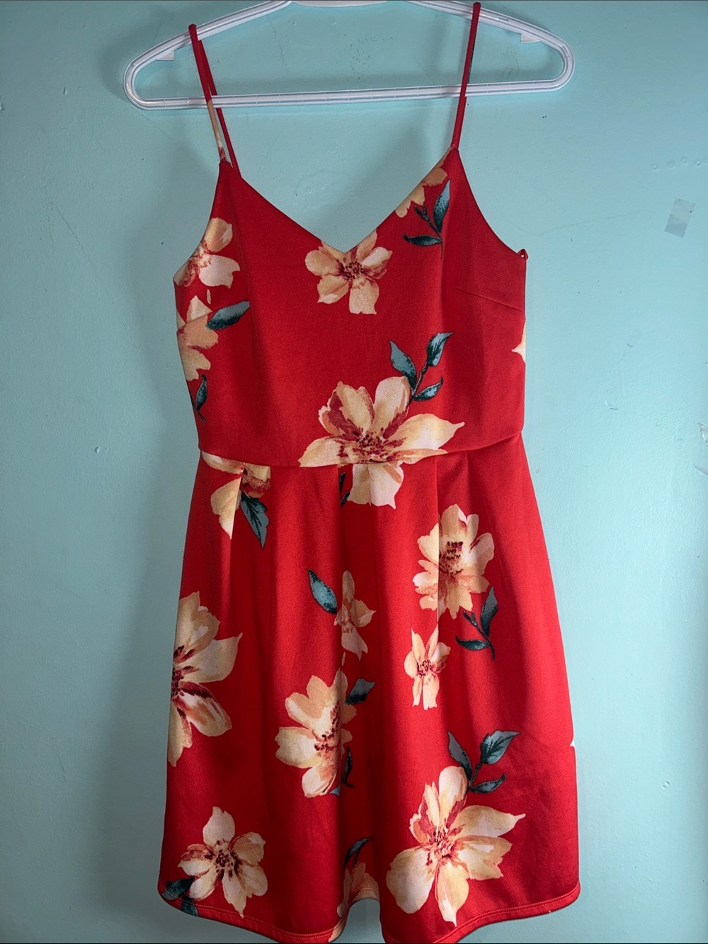 Red Floral Spaghetti Strap Sundress